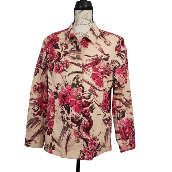 Additions By Chico's | Pink Tan Floral Cotton Khaki Jacket | Size  XL - Picture 2 of 10